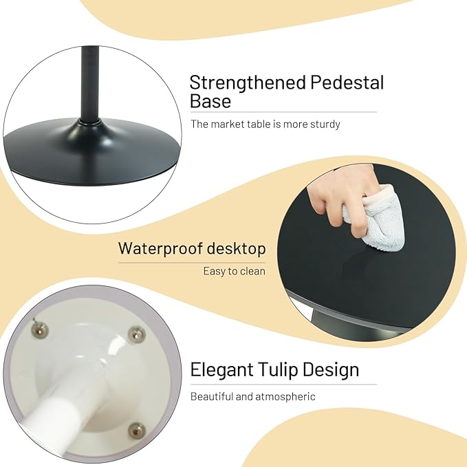 FurnitureR 31.5" Mid-Century Round Dining Table for 2-4 People with Pedestal Base for Home Office Living Room Kitchen Leisure, 31.5 inches, Black - LeafyLoom