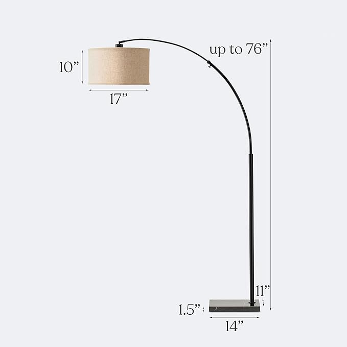 Brightech Logan Arc Floor Lamp, Bright Standing Lamp for Living Rooms, Offices & Bedrooms, Modern Living Room Décor, Tall Hanging Floor Lamp for Reading and More – Black - LeafyLoom