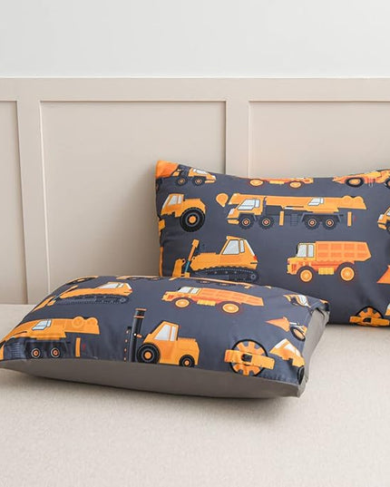 NTBED Construction Truck Comforter Set for Boys Kids Vehicles Excavator Cars Lightweight Microfiber Bedding Sets (Grey, Twin) - LeafyLoom