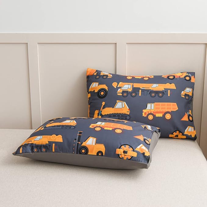 NTBED Construction Truck Comforter Set for Boys Kids Vehicles Excavator Cars Lightweight Microfiber Bedding Sets (Grey, Twin) - LeafyLoom