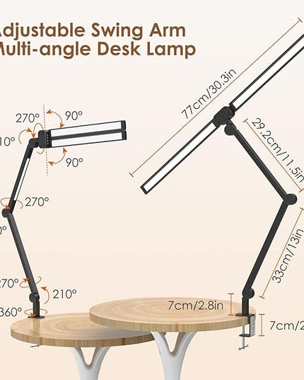 LED Desk Lamp, Flexible Desk Light with Clamp, Dual Light 25 Lighting Eye-Caring Modes Table Lamp with Solid Base, Eye-Caring Desk Lamp with Remote Control,Reading Desk Lamps for Home Office - LeafyLoom