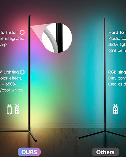 RGBWW Corner Lamp, Color Changing Floor Lamps for Living Room, Compatible with Alexa, Google Home, WiFi APP Remote Control, 2700k-6500k Smart LED 61" Tall Standing Lamp for Bedroom Game Room - LeafyLoom