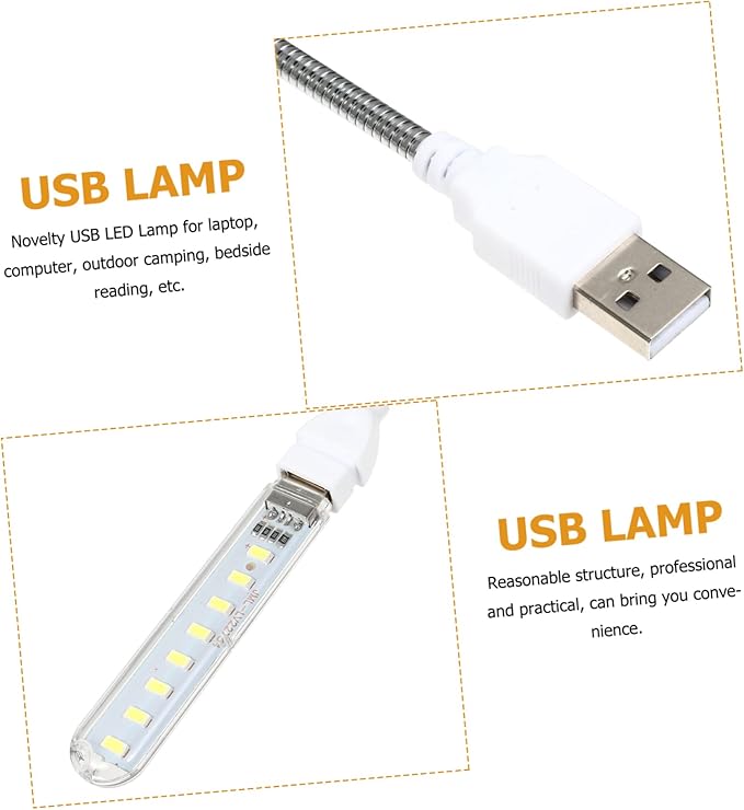 ARTIBETTER 2pcs U Disk Night Light Led Reading Light Plug in Led Night Light Outdoor Camping Light Gooseneck 8 Leds Night Lamp Atmosphere Light USB Light Indoor Computer Jianpan Student PVC - LeafyLoom