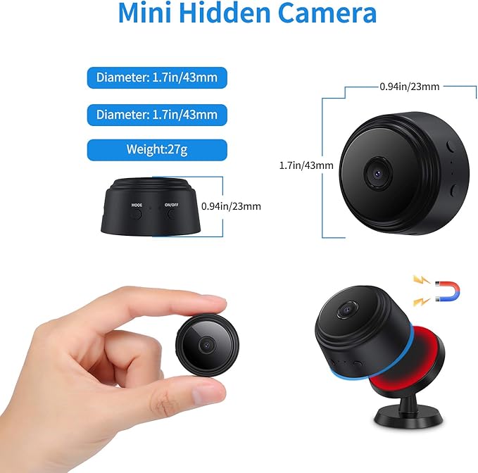 Secrect Camera Mini Spy Camera WiFi Hidden Camera Video Recorder Small Camera for Spying Room Camera Night Vision Home Security Camera Nanny Cam Pet Camera Baby Camera X+W+EI+UNION