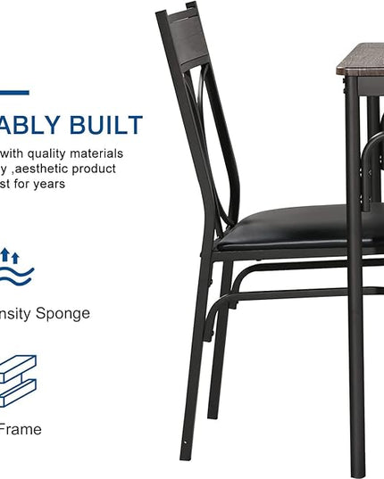 VECELO Kitchen & Dinning Room 3 pieceTable Dinner Table Pu Cushion Chair Small Space,Modern Industrial Style, Dark Brown, Dining set for 2 - LeafyLoom