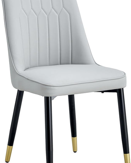 Modern Dining Chairs Set of 4, Faux Leather Dining Room Chairs PU Upholstered Gray Kitchen Chair with Black Golden Metal Legs for Home Living Room, Restaurant - LeafyLoom