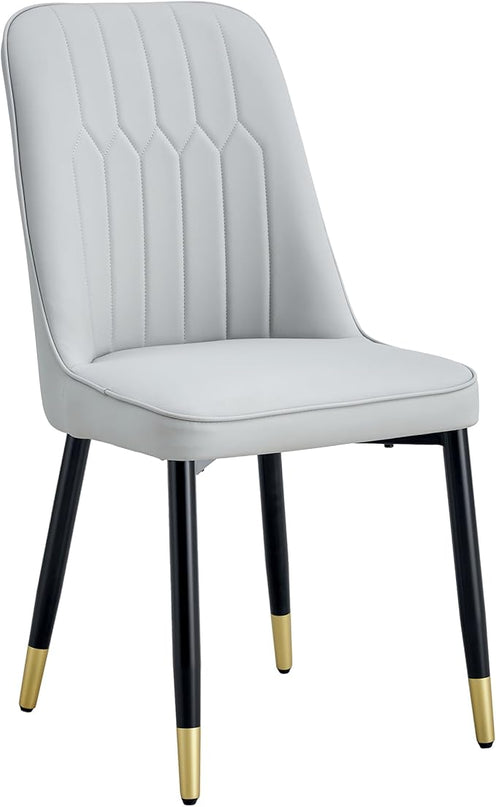 Modern Dining Chairs Set of 4, Faux Leather Dining Room Chairs PU Upholstered Gray Kitchen Chair with Black Golden Metal Legs for Home Living Room, Restaurant - LeafyLoom