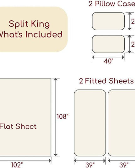 Mellanni Split King Sheets Set - 5 PC Iconic Collection Bedding Sheets & Pillowcases - Hotel Luxury, Extra Soft, Cooling Bed Sheets - Deep Pocket up to 16 inch (Split King, Gray) - LeafyLoom