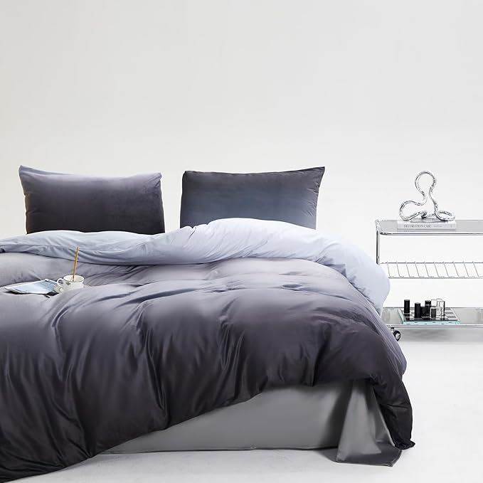 Wellboo Grey Gradient Comforter Sets Queen Silver Grey Velvet Bedding Comforters Modern Plain White and Dark Grey Flannel Quilts Farmhouse Abstract Art Gray Comforters Micromink Sherpa Fuzzy Plush Bed - LeafyLoom