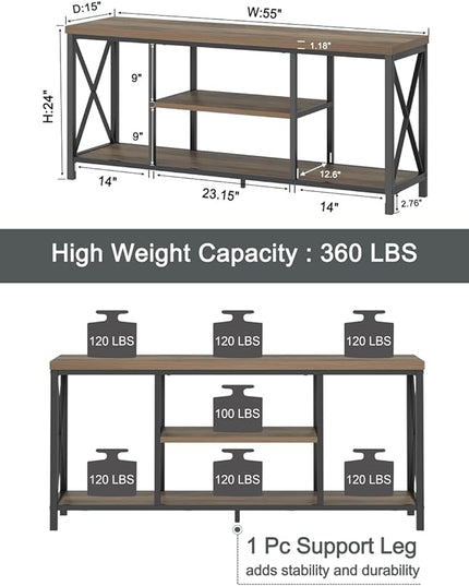 FOLUBAN TV Stand for TV up to 65 inch, Rustic Wood and Metal Entertainment Center with Storage Shelves, Modern Industrial Media TV Console Table for Living Room, Oak 55 inch - LeafyLoom