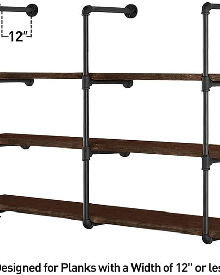 HITOMEN Industrial Iron Pipe Shelves, 3 Set 4-Tier, 42" Tall, 12" Depth, DIY Open Bookshelf Bookcase, Wall Mounted Vintage Retro Shelving, Rustic Farmhouse Pantry Kitchen Storage, Black Shelf Brackets - LeafyLoom