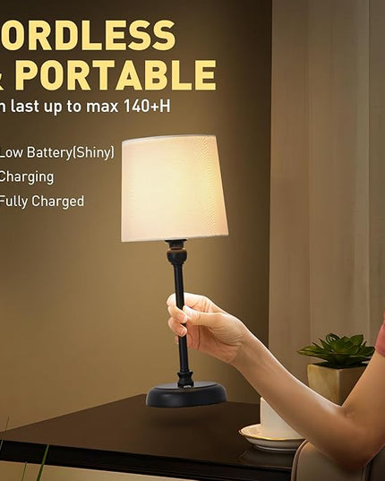 Cordless LED Table Lamp, 6000mAh Rechargeable Bedside Night Lamp for Bedroom, Portable Touch Stepless Dimmable Battery Operated Lamp, Ambient Light for Patio Restaurant(Black H) - LeafyLoom
