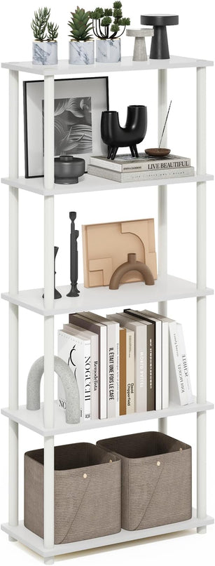 Furinno Turn-N-Tube 5-Tier Multipurpose Shelf Display Rack, White/White - LeafyLoom