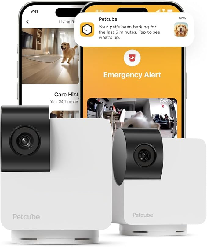 Petcube Cam 360 The Pack of 2 Camera | Ultimate Interactive WiFi Pet and Home Security Pan-Tilt Camera with Phone App, 1080p HD Video, 360° Rotation, Night Vision, Smart Alerts for Home Surveillance Petcube