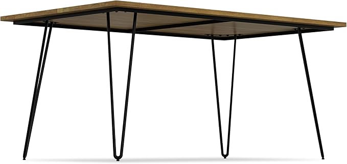 SIMPLIHOME Hunter SOLID MANGO WOOD and Metal Rectangle Industrial Table for The Dining Room, 66 inch, Light Brown - LeafyLoom
