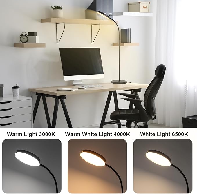 Floor Lamp, LED Floor Lamps for Living Room, Stepless Adjust Color Temperatures & Brightness Standing Lamp with Touch Control Tall Lamps Adjustable Gooseneck Reading Floor Lamp (Black) - LeafyLoom
