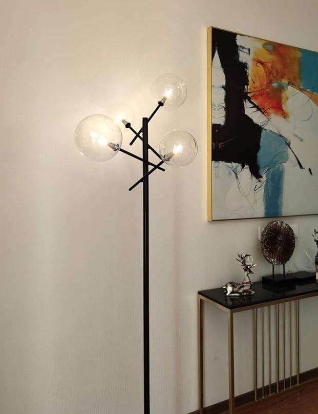 Sputnik Chandelier Floor Lamp for Bedroom,4-Lights Clear Glass Shade Floor Light for Living Room,Black - LeafyLoom