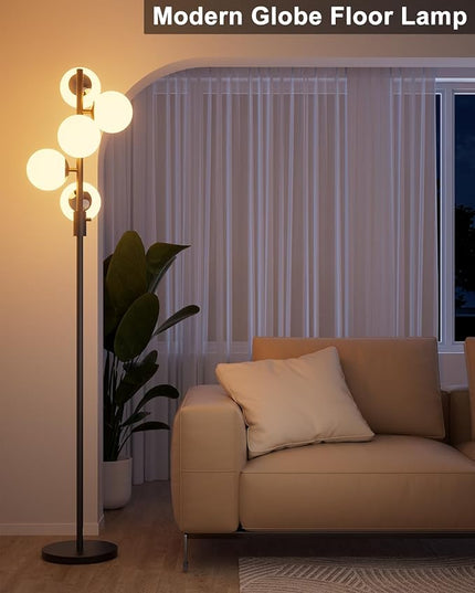 Lightdot Dimmable (Brightness Adjustable) Globe Floor Lamp, Black Retro Standing Lamps with 5x3000K G9 Bulbs Included, Mid Century Modern Floor Lamp for Living Room - LeafyLoom