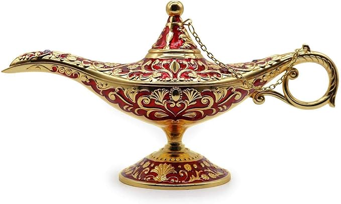 Classic Vintage Collectable Rare Legend Aladdin Magic Genie Costume Lamp Home Table Decoration & Gift, Golden Red - LeafyLoom