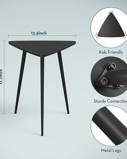 SAYGOER Black End Table for Small Places Triangle Side Table Modern Sofa Table for Living Room Bedroom Office Small Night Stand Metal Legs Bedside Table Classic Black Home Decor, Easy Assembly - LeafyLoom