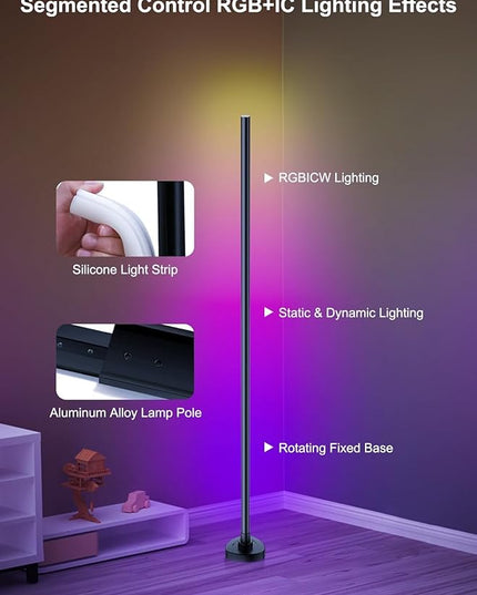 LED Corner Floor Lamp, Dimmable Color Changing Lamp, 55" RGB Floor Lamp Work with Alexa, Corner LED Lamp with APP/Remote Control, DIY Mode & Timing, Modern Floor Lamps for Living Room, Gaming Room - LeafyLoom