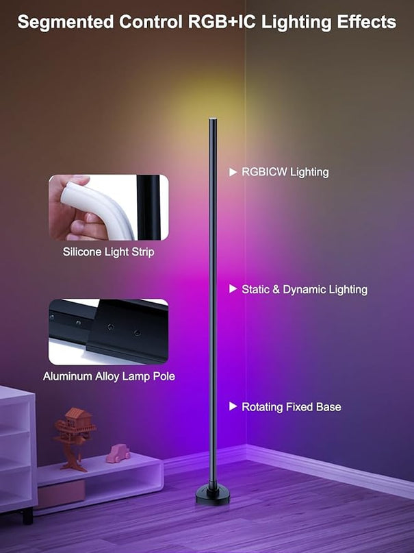 LED Corner Floor Lamp, Dimmable Color Changing Lamp, 55" RGB Floor Lamp Work with Alexa, Corner LED Lamp with APP/Remote Control, DIY Mode & Timing, Modern Floor Lamps for Living Room, Gaming Room - LeafyLoom