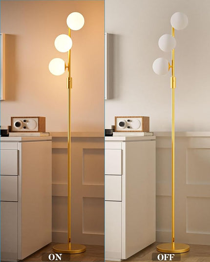 Lightdot Dimmable (Brightness Adjustable) Globe Floor Lamp, Gold Pole Standing Lamps with 3PCS 3000K G9 Bulbs, Mid Century Modern Floor Lamp for Living Room - LeafyLoom