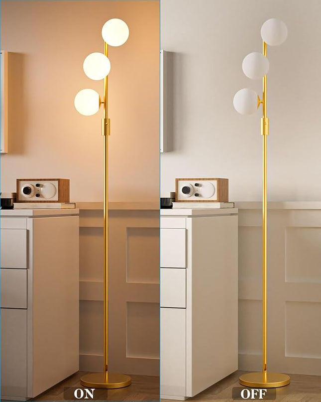 Lightdot Dimmable (Brightness Adjustable) Globe Floor Lamp, Gold Pole Standing Lamps with 3PCS 3000K G9 Bulbs, Mid Century Modern Floor Lamp for Living Room - LeafyLoom