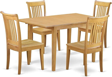East West Furniture NOPO5-OAK-W 5 Piece Dinette Set for 4 Includes a Rectangle Dining Table with Butterfly Leaf and 4 Dining Room Chairs, 32x54 Inch, Oak - LeafyLoom