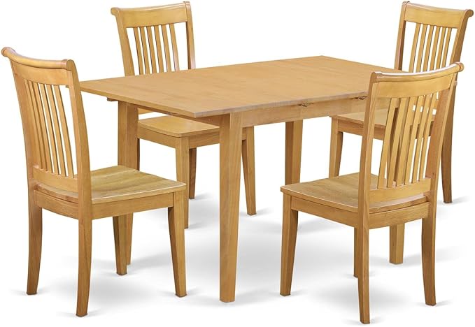 East West Furniture NOPO5-OAK-W 5 Piece Dinette Set for 4 Includes a Rectangle Dining Table with Butterfly Leaf and 4 Dining Room Chairs, 32x54 Inch, Oak - LeafyLoom