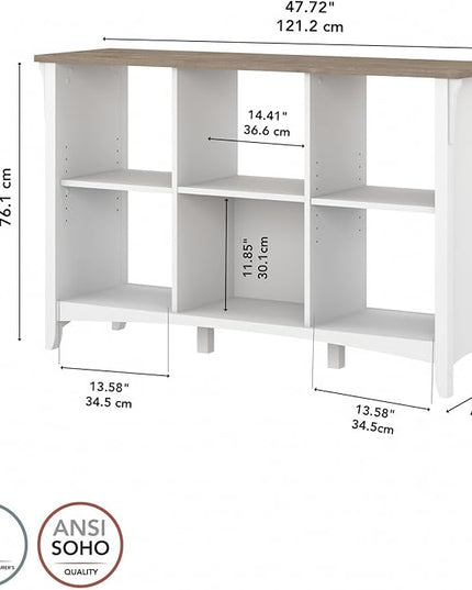 Bush Furniture BSH24462943 Salinas 6-Shelf 30-Inch H Cube Bookcase, Shiplap Gray/Pure White - LeafyLoom