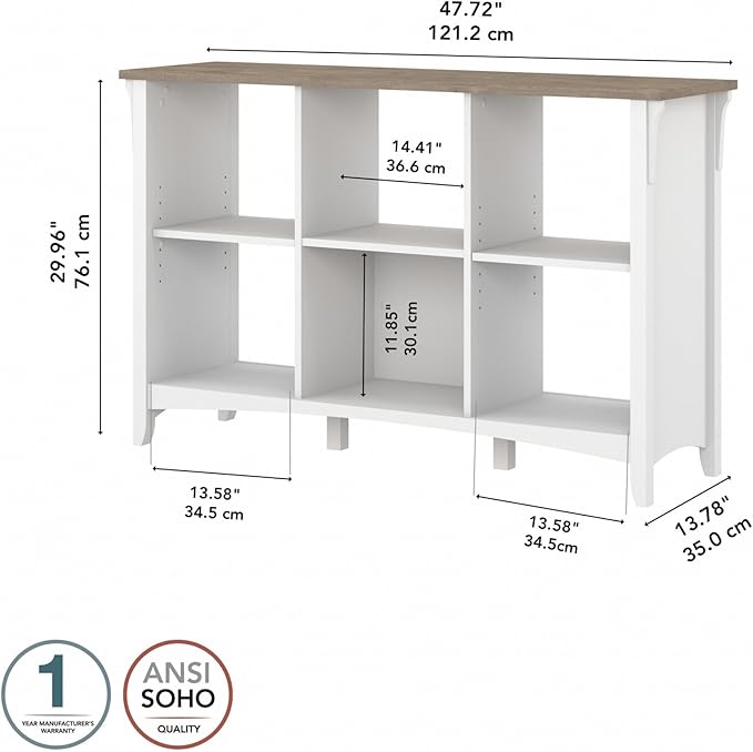 Bush Furniture BSH24462943 Salinas 6-Shelf 30-Inch H Cube Bookcase, Shiplap Gray/Pure White - LeafyLoom