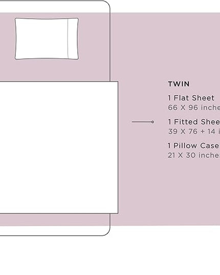 100% Cotton Percale Sheets Twin Size,Mauve Lavender, Deep Pocket, 3 Pieces Sheet Set - 1 Flat, 1 Deep Pocket Fitted Sheet and 1 Pillowcase, Crisp Cool and Strong Bed Linen - LeafyLoom