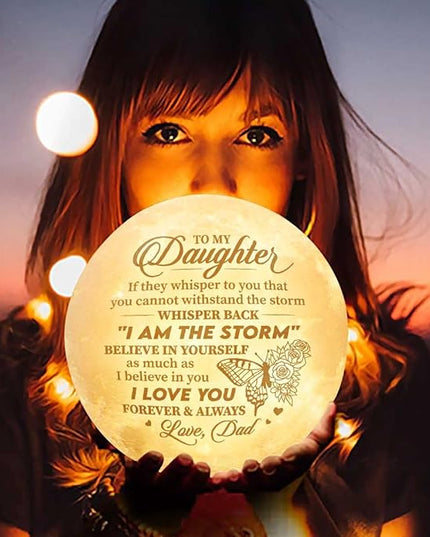 Fathers Day, Birthday Day Gifts For Daughter from Dad, Birthday Decorations Indoor, Anniversary, Mothers Day Gifts For Daughter From Dad, Father Daughter Gifts For Her, Engraved Moon Lamp Night Light - LeafyLoom