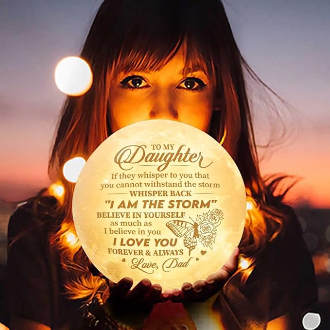 Fathers Day, Birthday Day Gifts For Daughter from Dad, Birthday Decorations Indoor, Anniversary, Mothers Day Gifts For Daughter From Dad, Father Daughter Gifts For Her, Engraved Moon Lamp Night Light - LeafyLoom