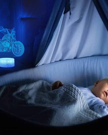 LED Motorcycle Night Light Motorbike 3D Illusion Lamp for Kid, 16 Colors Changing USB/Battery Operated Touch Sensor with Remote Desk Table Lamp Car Toy Decor for Bedroom Boy Men Birthday Gift - LeafyLoom