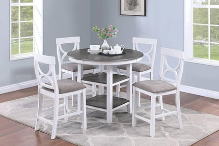 NicBex Round Dining Table Set for 4 Kitchen Table Set Counter Height Dining Table with Storage Shelve 4X Chairs Padded Seat Unique Design Back 5Pc Dining Set, White - LeafyLoom