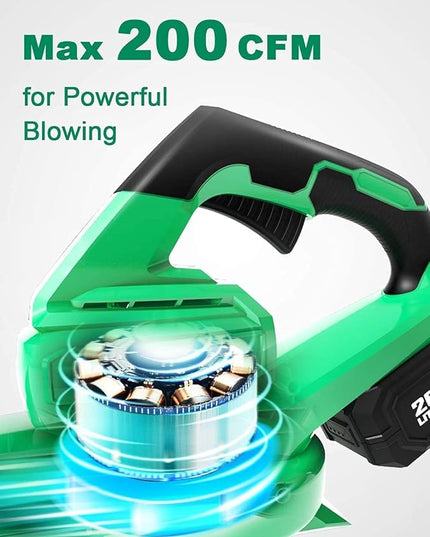 KIMO Cordless Leaf Blower - 200 CFM 170 MPH Battery-Operated Blower for Blowing Leaves, Snow Debris and Dust, 20V Electric Leaf Blower with 4.0Ah Battery and Charger for Yard| Patio| House |Jobsite - LeafyLoom