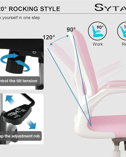 Sytas Home Office Chair Ergonomic, Mesh Desk Chair Lumbar Support, Ergonomic Computer Chair Adjustable Armrest(Pink) - LeafyLoom