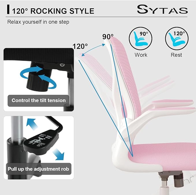 Sytas Home Office Chair Ergonomic, Mesh Desk Chair Lumbar Support, Ergonomic Computer Chair Adjustable Armrest(Pink) - LeafyLoom