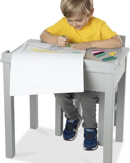 Melissa & Doug Wooden Lift-Top Desk & Chair - Gray , Grey - Toddler And Kids , For Ages 3+ With Self-Containted Storage And Chair Set - LeafyLoom