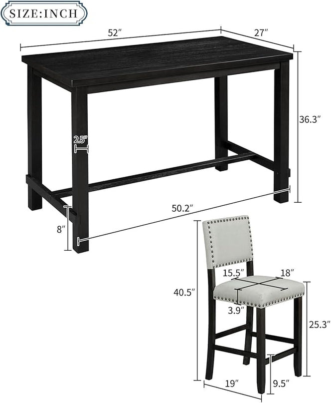 5-Piece Classic Counter Height Dinette Sets includes Kitchen Dining Table and 4 Matching Upholstered Chairs, for Diningroom Living Room, Easy to Assemble, Espresso 2 - LeafyLoom