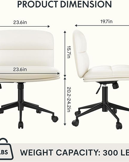 FLEXISPOT Cross Legged Office Chair Armless Desk Chair Comfy Wide Seat Criss Cross Chair with Wheels Vanity Chair for Living Room Bedroom Study Room(White Light Beige) - LeafyLoom
