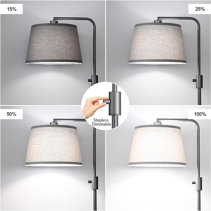 【Upgraded】 Dimmable Floor Lamp, 1000 Lumens LED Edison Bulb Included, Arc Floor Lamps for Living Room Modern Standing Lamp with Linen Shade, Tall Lamps for Living Room Bedroom Office Dining Room-Grey - LeafyLoom