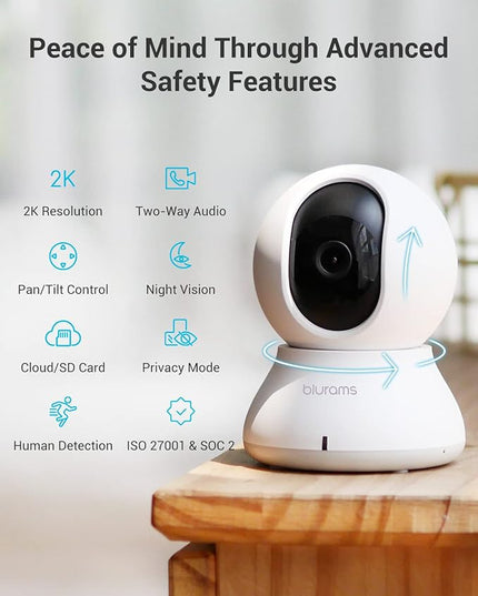blurams Indoor Camera, 2K Pet Camera 360° Security Camera for Home Security with Phone App, Motion Tracking, 2-Way Audio, IR Night Vision, Siren, Works with Alexa & Google Assistant(2.4GHz ONLY) Blurams