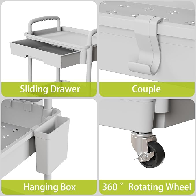 3 Tier Small Rolling Cart Organizer,Laundry Room Bathroom Organizers and Storage Office Shelves Mobile Shelving Unit Kitchen Trolley Cart with Wheels for Art,Craft,Diaper,Bedside,Snack(Grey) - LeafyLoom