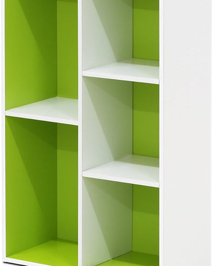 Furinno Luder Bookcase / Book / Storage , 5-Cube, White/Green - LeafyLoom