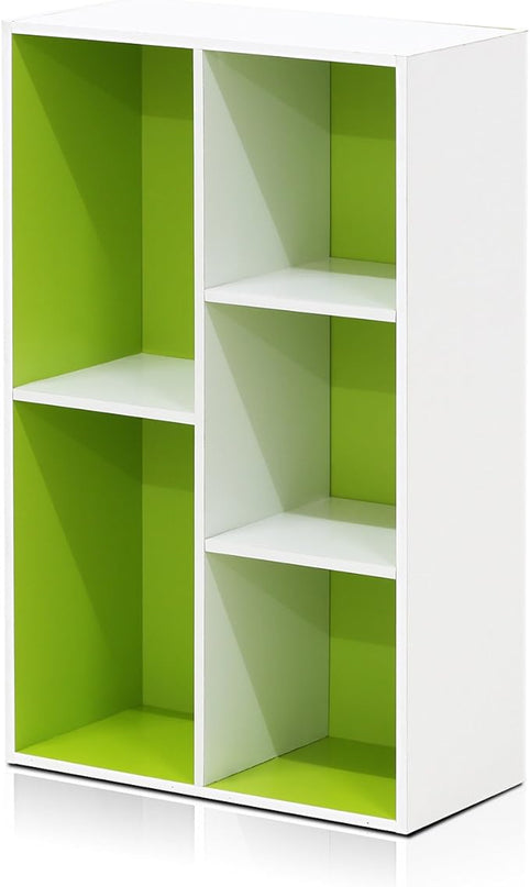 Furinno Luder Bookcase / Book / Storage , 5-Cube, White/Green - LeafyLoom