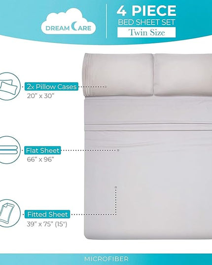 DREAMCARE California King Sheet Sets - Cooling Bed Sheets - 4pcs Set - up to 15" Deep Pocket Cal King Sheets - California King Sheets - Soft & Lasting 100% Brushed Polyester with Side Pocket - L Gray - LeafyLoom