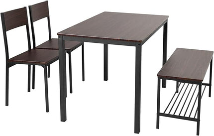 SogesPower Dining Room Table Set 43 Inch Kitchen Table Set with 2 Chairs and Bench, Dining Room Table Set for 4 Home, Kitchen, Dining Room, Restaurant - LeafyLoom